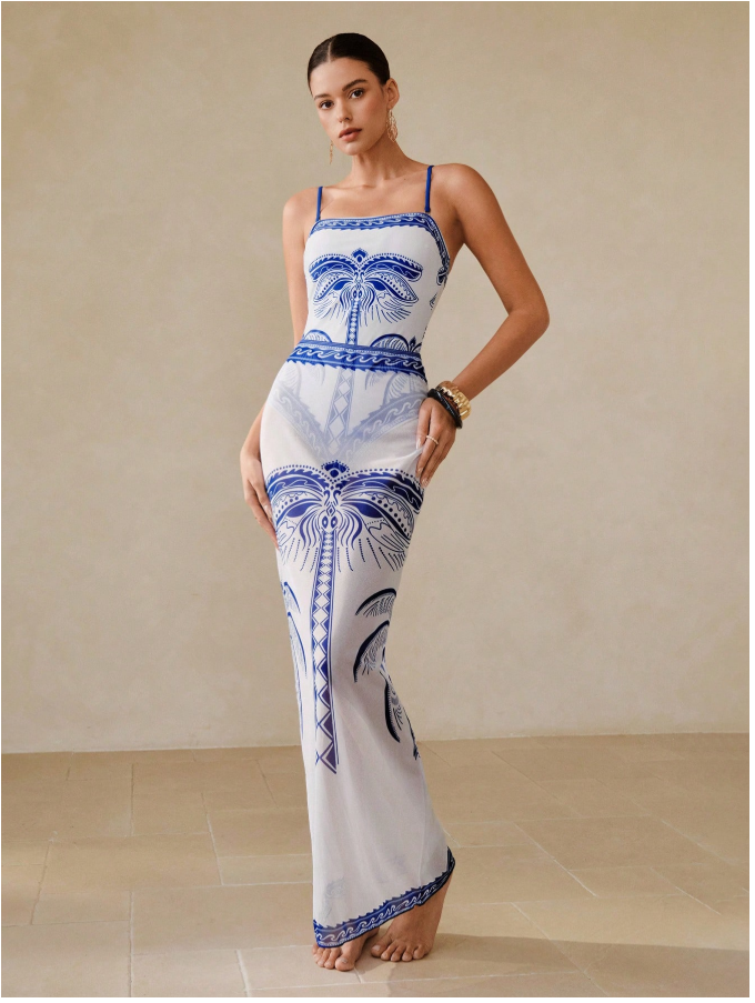 Traje de baño blanco una pieza estampados azules & pareo - 5933