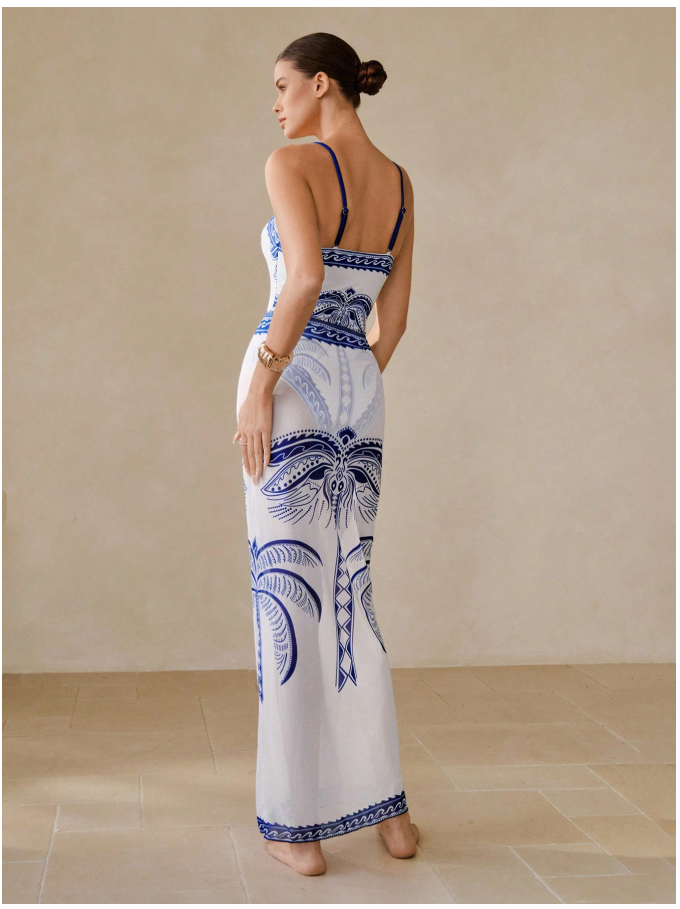 Traje de baño blanco una pieza estampados azules & pareo - 5933