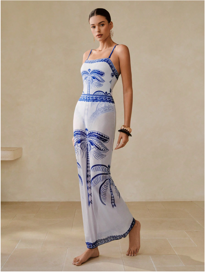 Traje de baño blanco una pieza estampados azules & pareo - 5933