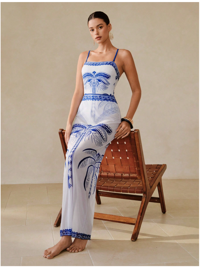 Traje de baño blanco una pieza estampados azules & pareo - 5933