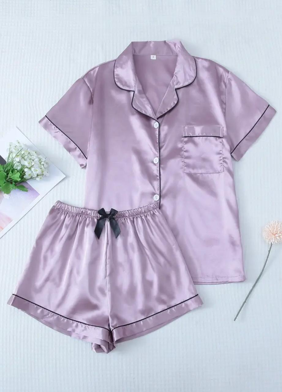 Pijama púrpura de saten dos piezas - 5934
