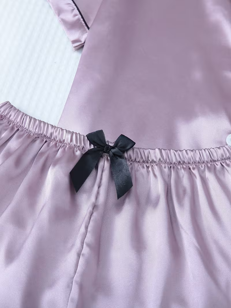 Pijama púrpura de saten dos piezas - 5934