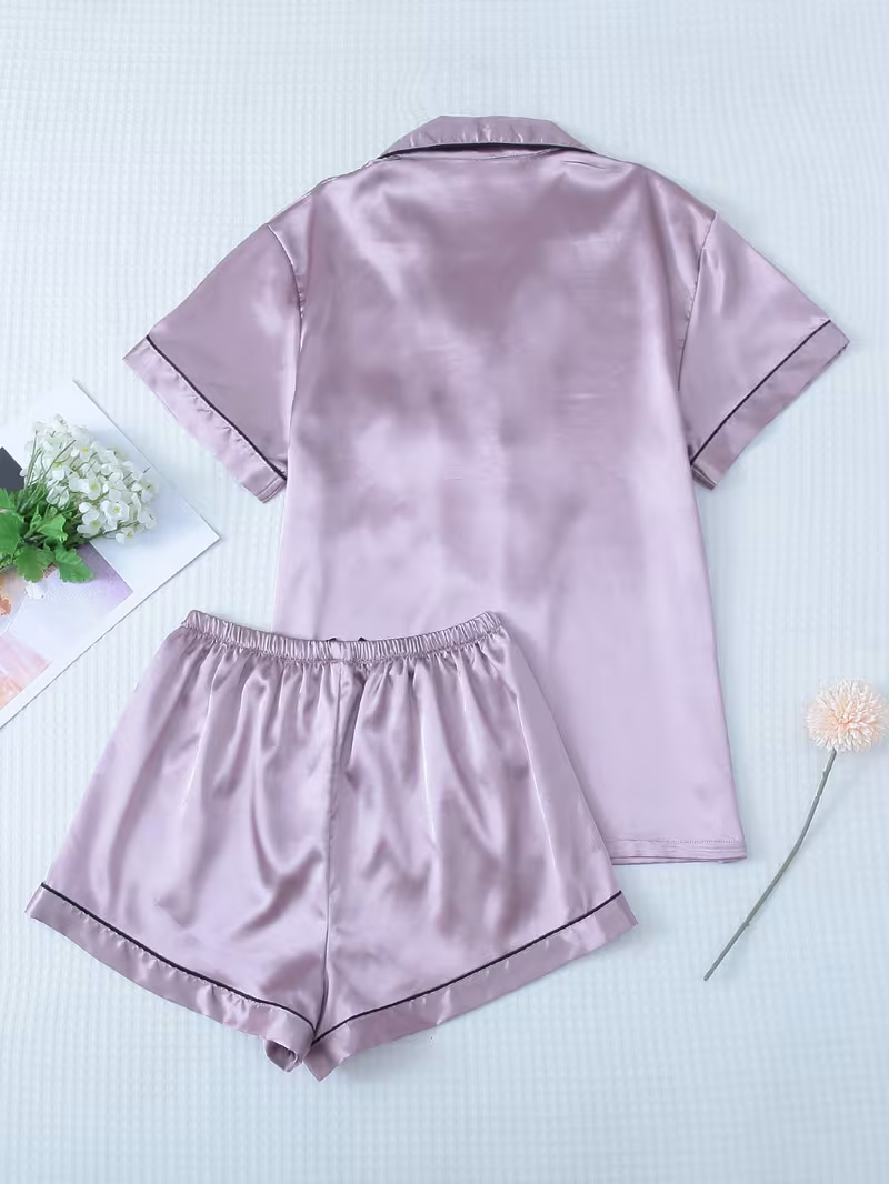 Pijama púrpura de saten dos piezas - 5934