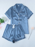 Pijama azul claro de saten dos piezas - 5936