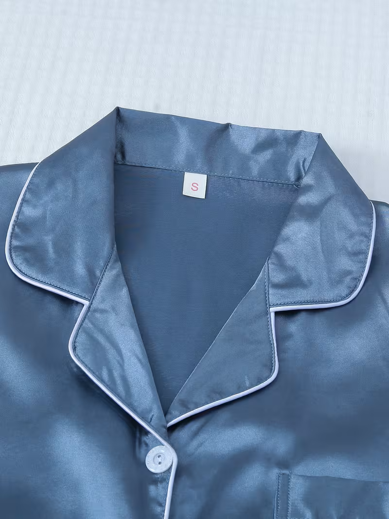 Pijama azul claro de saten dos piezas - 5936