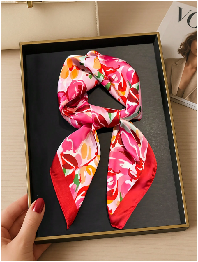 Pañuelo estampado flores rojas - 5943