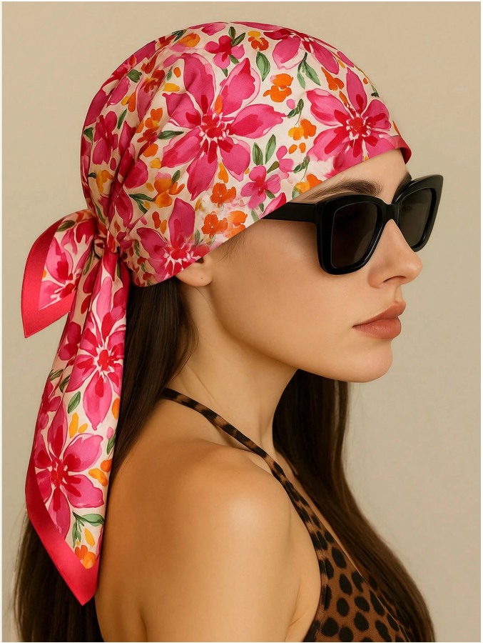 Pañuelo estampado flores rojas - 5943