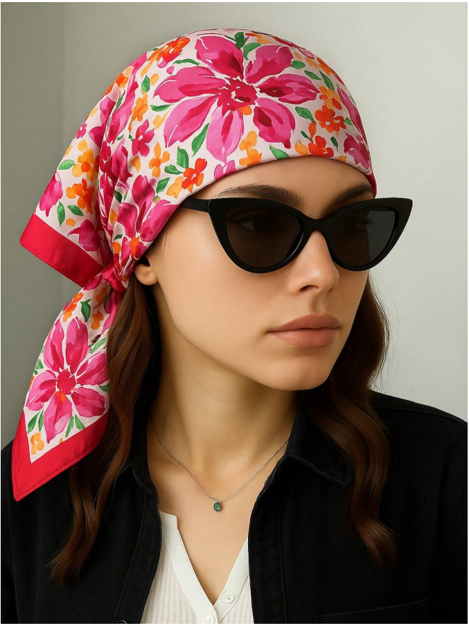 Pañuelo estampado flores rojas - 5943