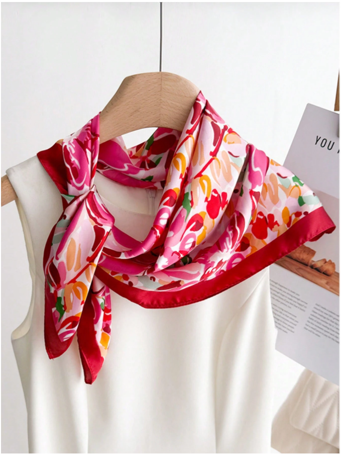 Pañuelo estampado flores rojas - 5943