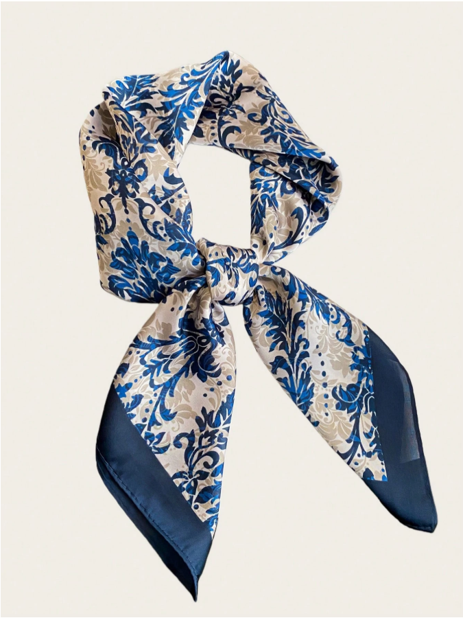 Pañuelo estampado hojas azul marino - 5947