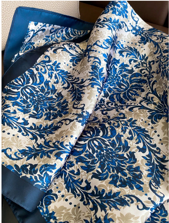Pañuelo estampado hojas azul marino - 5947