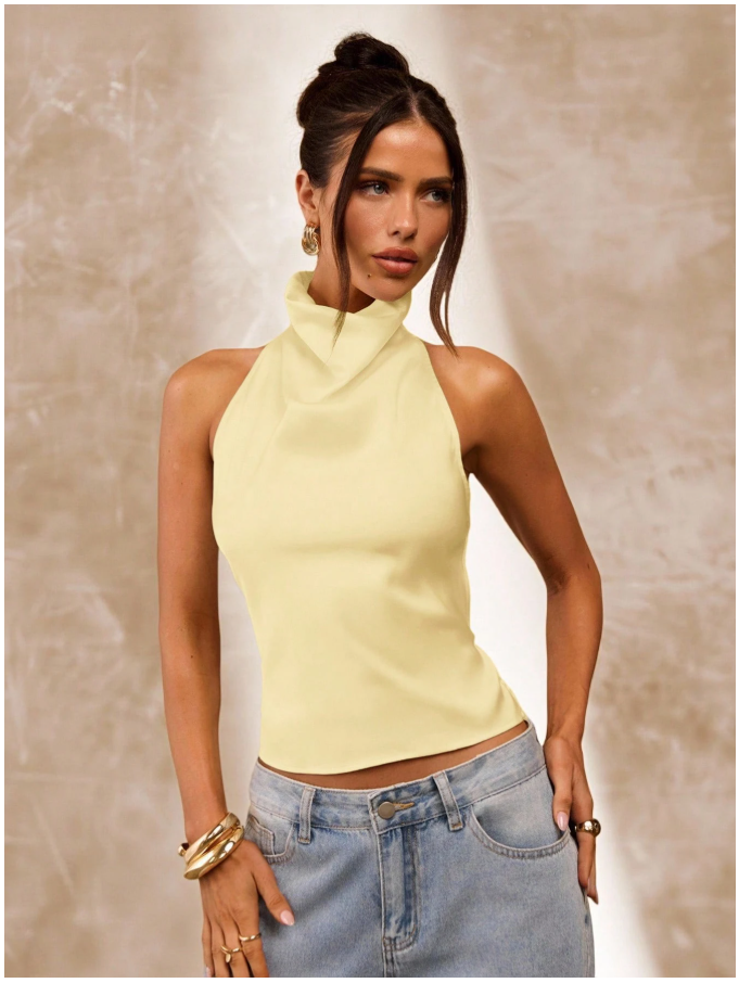 Crop top amarillo cuello alto espalda descubierta - 5949