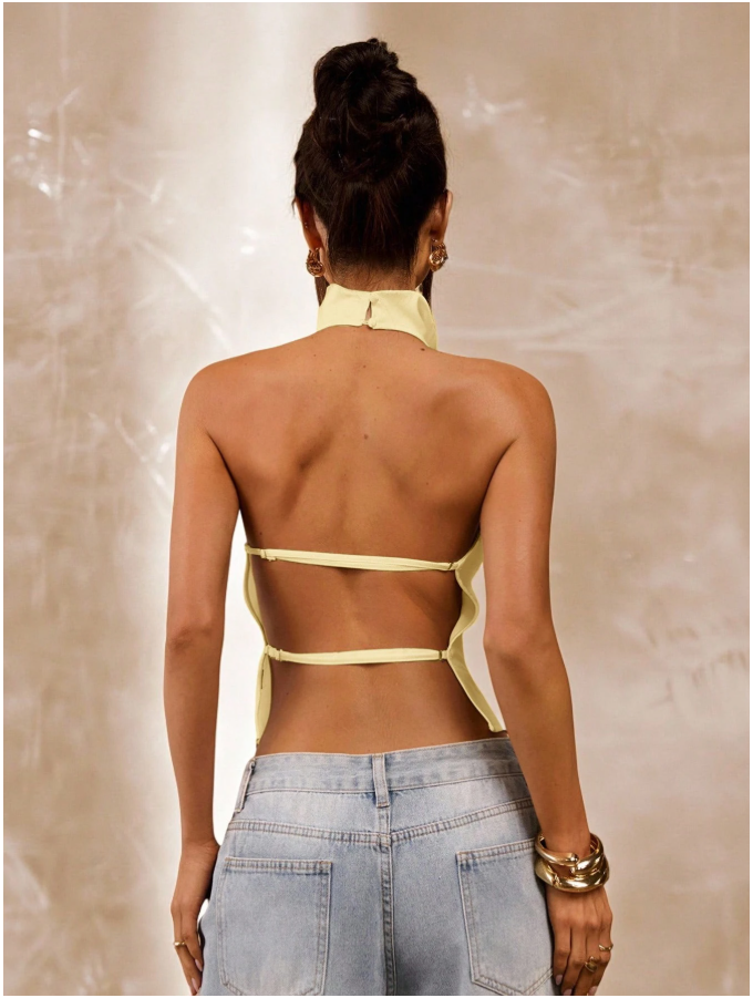 Crop top amarillo cuello alto espalda descubierta - 5949