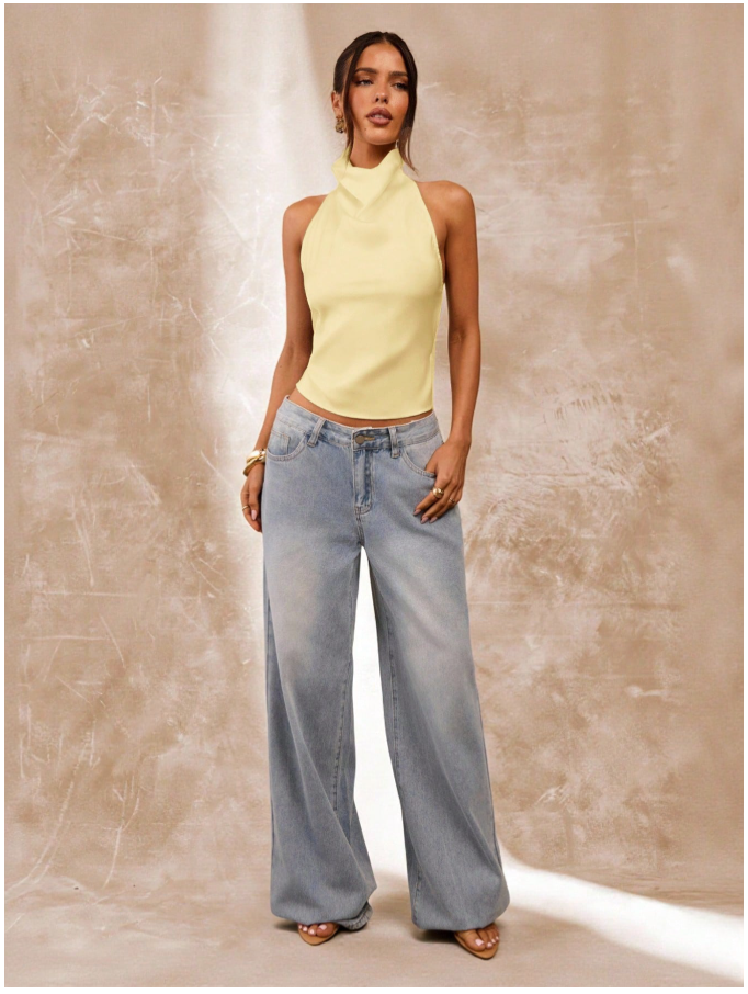 Crop top amarillo cuello alto espalda descubierta - 5949