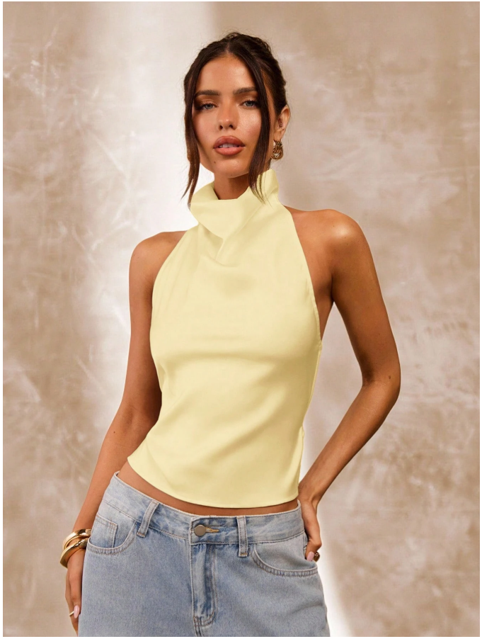 Crop top amarillo cuello alto espalda descubierta - 5949