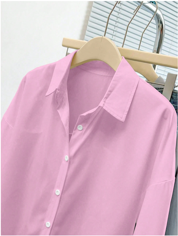 Camisa rosa manga larga botones frontales - 5951