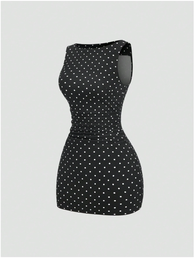 Vestido negro corto lunares blancos - 5952