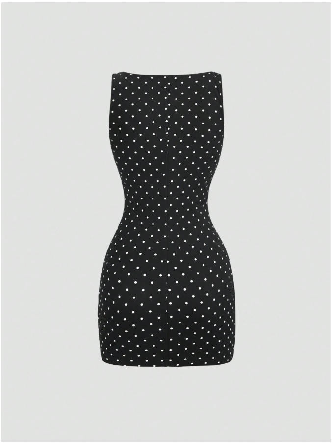 Vestido negro corto lunares blancos - 5952