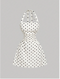 Vestido blanco lunares negros cuello halter - 5953