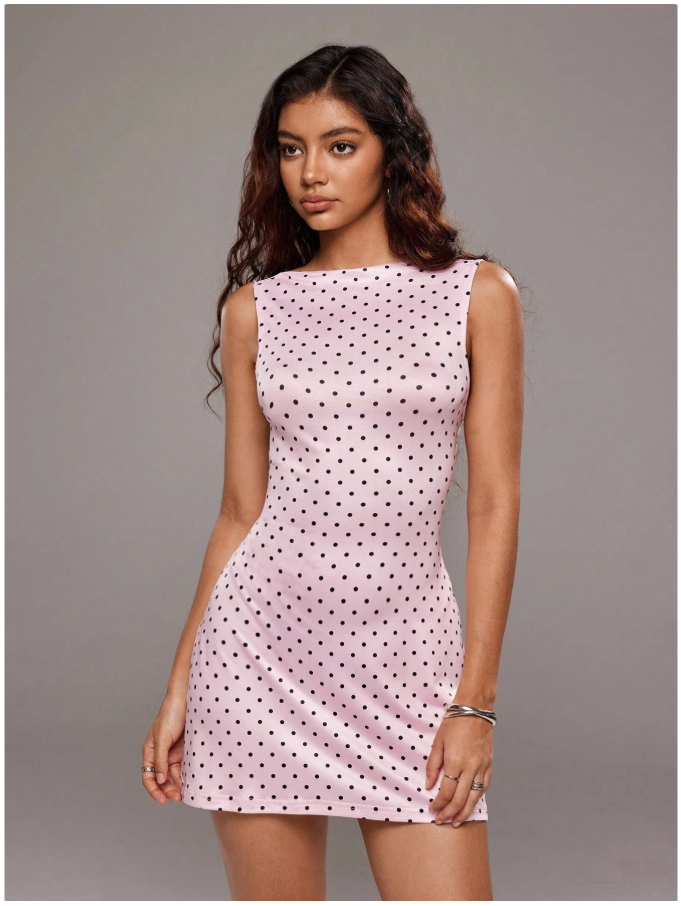 Vestido rosa lunares negros lazo en espalda - 5954