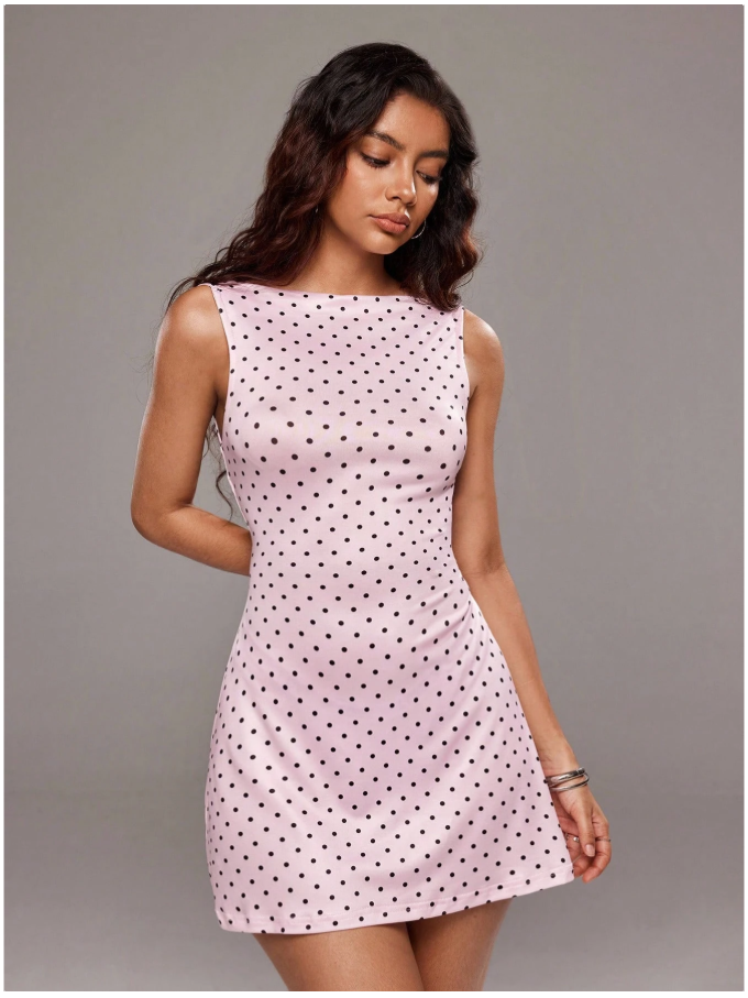 Vestido rosa lunares negros lazo en espalda - 5954