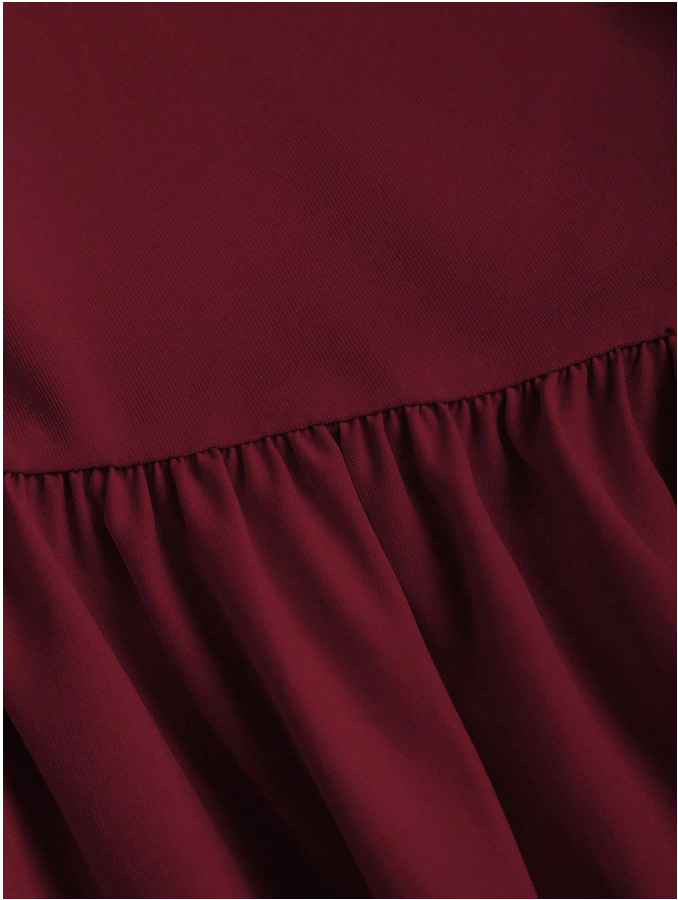 Vestido burdeos cintura ajustada tira en un hombro - 5955