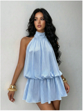 Vestido mini celeste a rayas - 5956