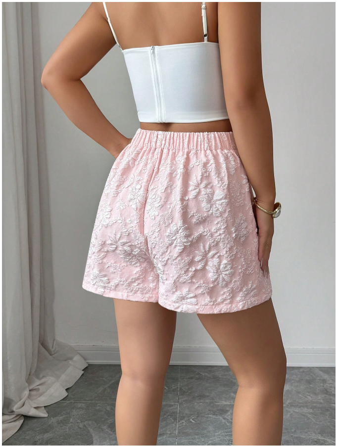 Short rosa flores blancas en relieve - 5958