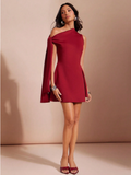 Vestido burdeos corto tira en hombro - 5960