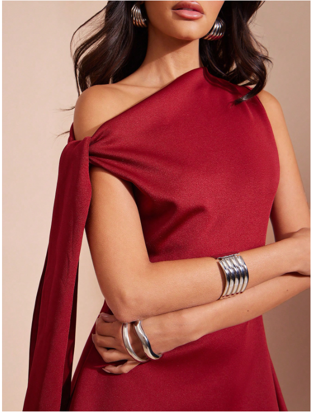 Vestido burdeos corto tira en hombro - 5960