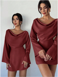 Vestido burdeos manga larga acampanadas - 5961