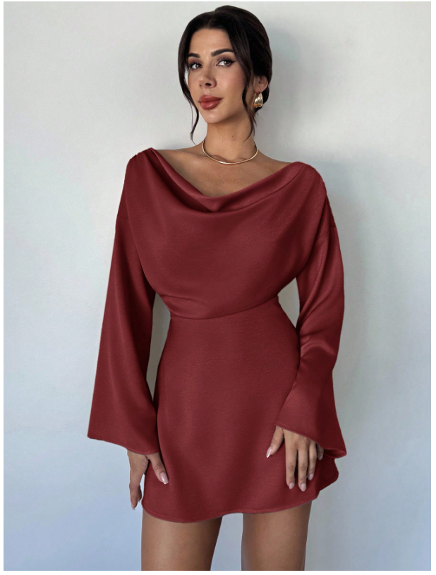 Vestido burdeos manga larga acampanadas - 5961