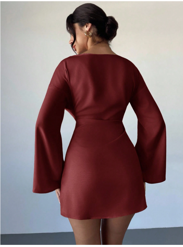 Vestido burdeos manga larga acampanadas - 5961