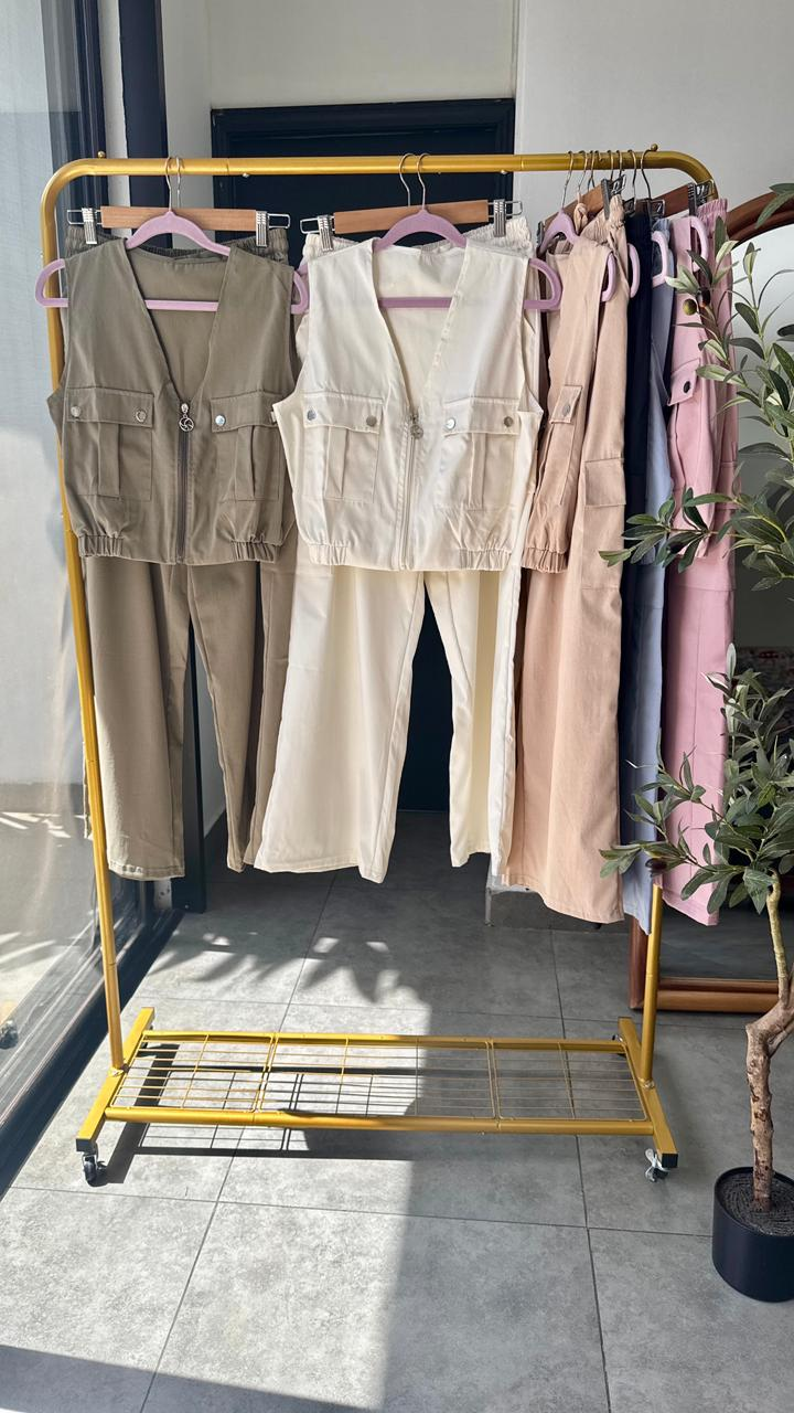 Set estilo cargo con bolsillos en top y pantalón - 5962