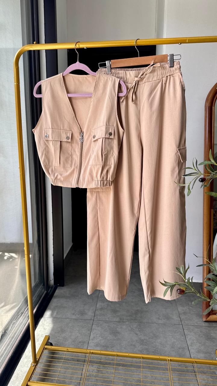 Set estilo cargo con bolsillos en top y pantalón - 5962