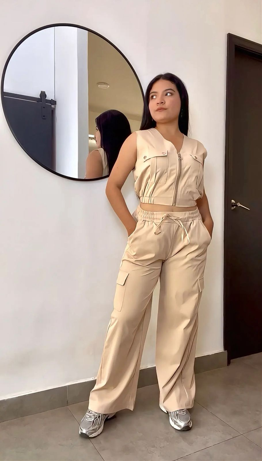 Set estilo cargo con bolsillos en top y pantalón - 5962