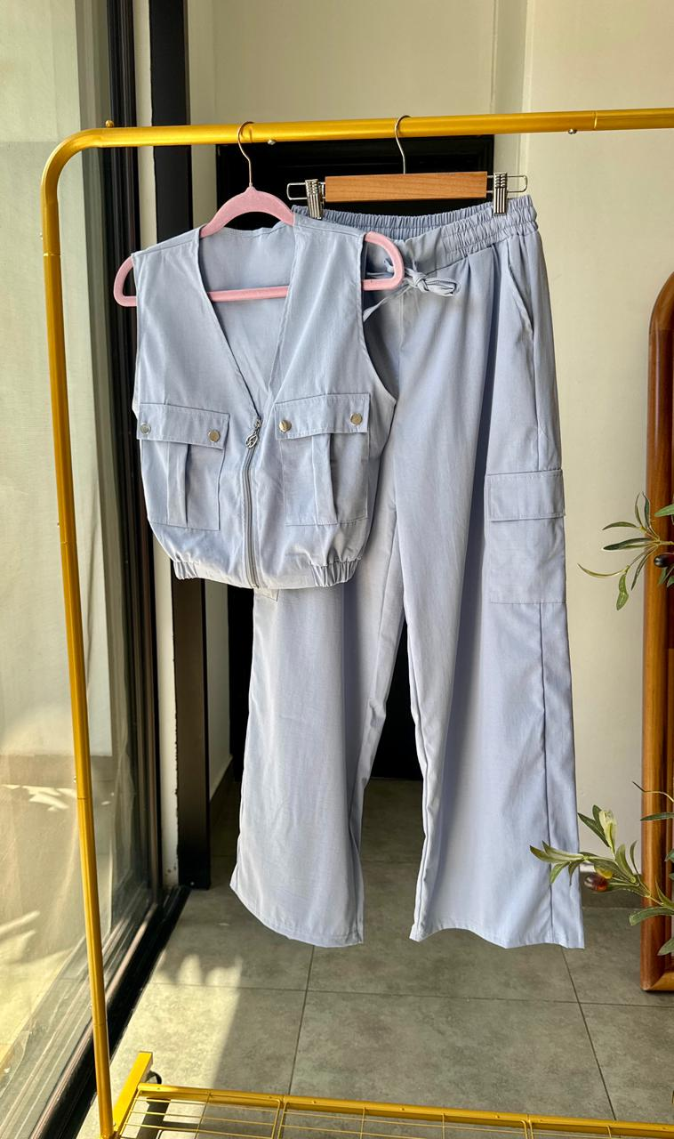 Set estilo cargo con bolsillos en top y pantalón - 5962