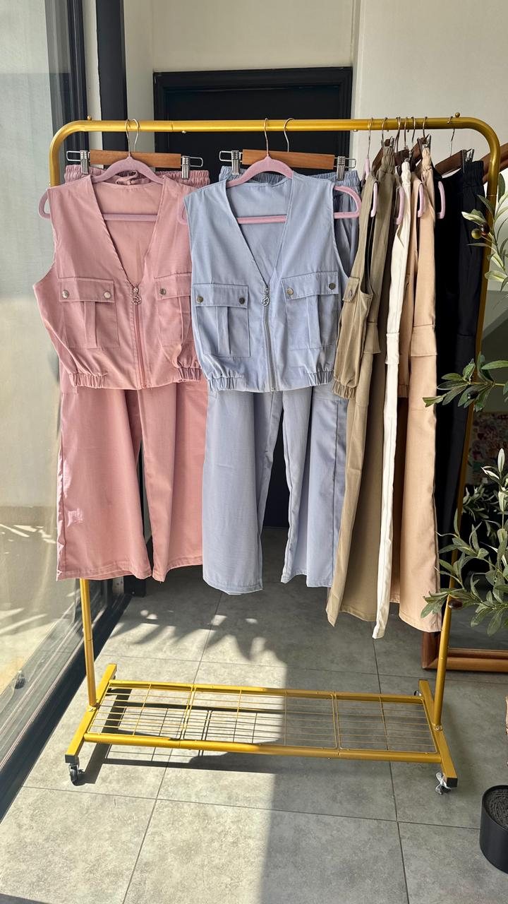 Set estilo cargo con bolsillos en top y pantalón - 5962