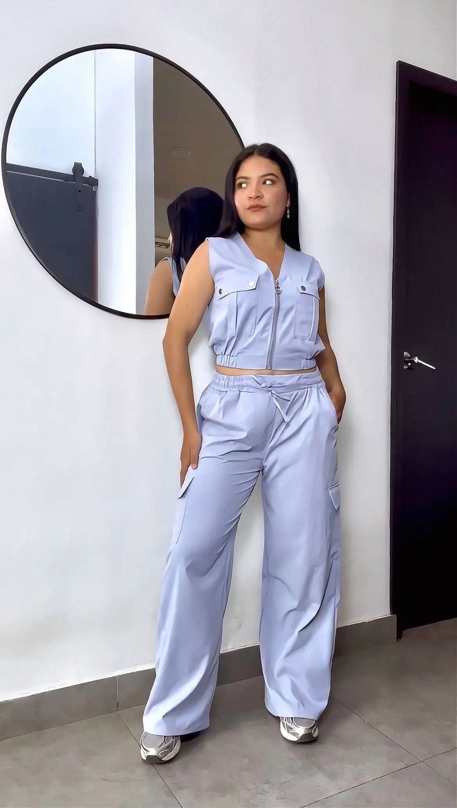 Set estilo cargo con bolsillos en top y pantalón - 5962