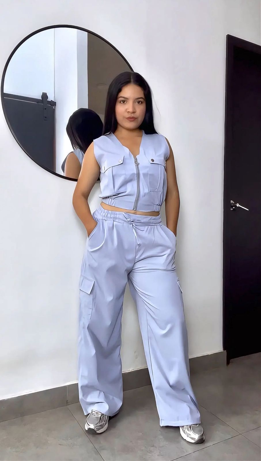 Set estilo cargo con bolsillos en top y pantalón - 5962