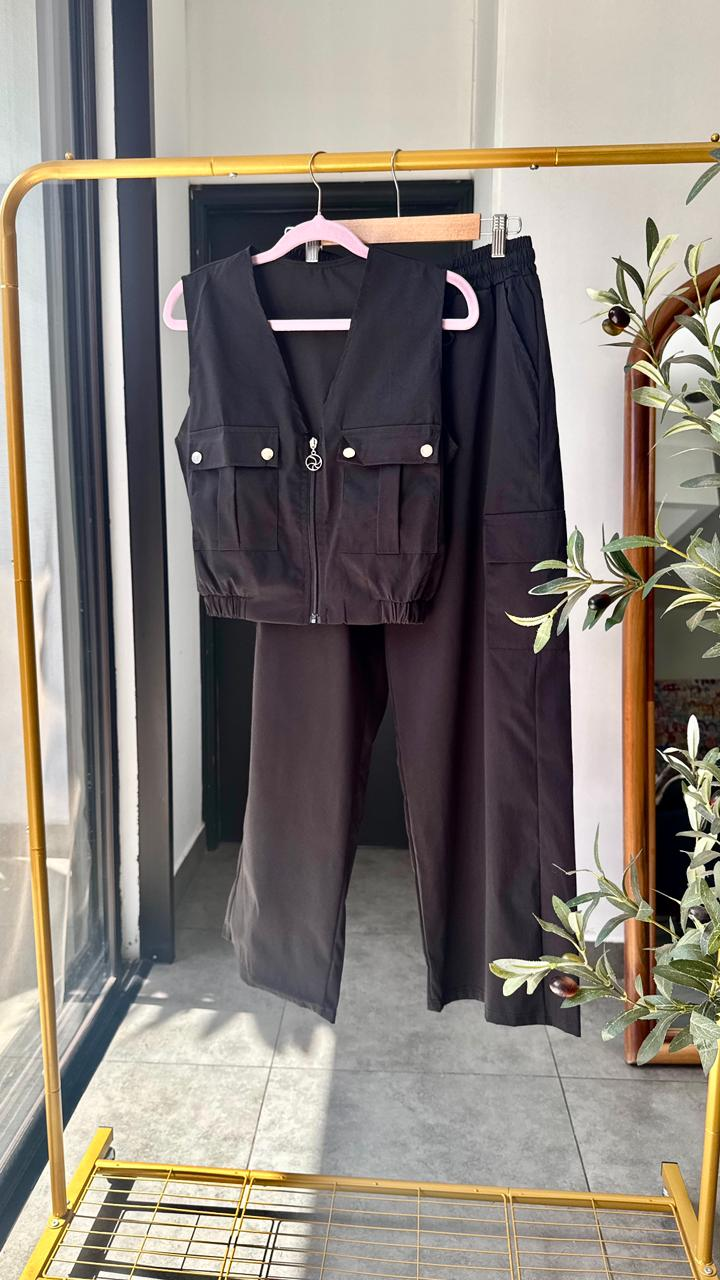 Set estilo cargo con bolsillos en top y pantalón - 5962