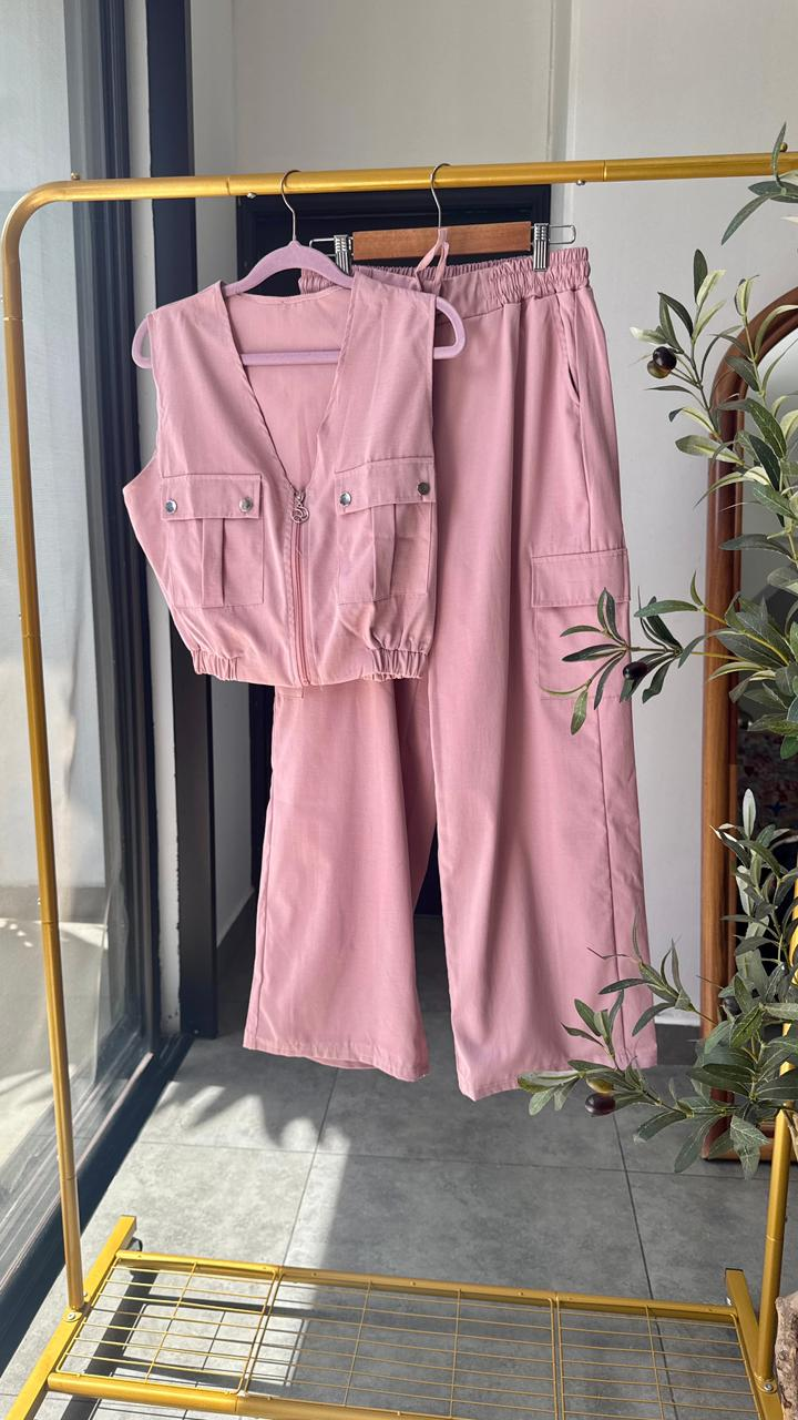 Set estilo cargo con bolsillos en top y pantalón - 5962