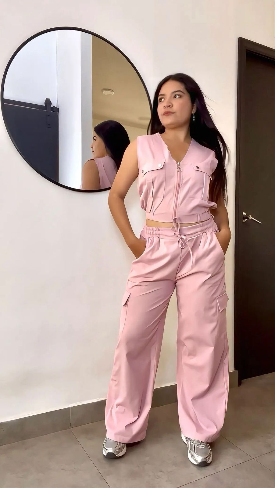 Set estilo cargo con bolsillos en top y pantalón - 5962