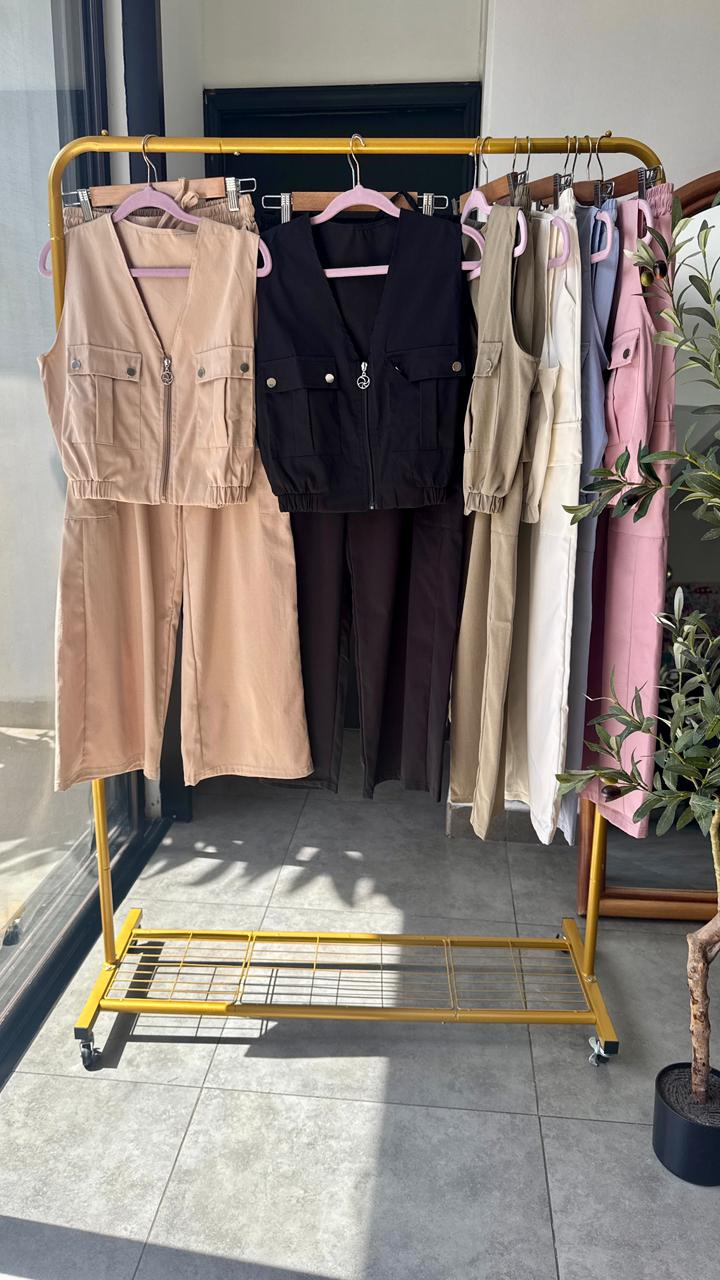 Set estilo cargo con bolsillos en top y pantalón - 5962