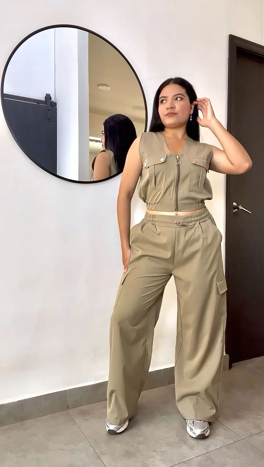 Set estilo cargo con bolsillos en top y pantalón - 5962