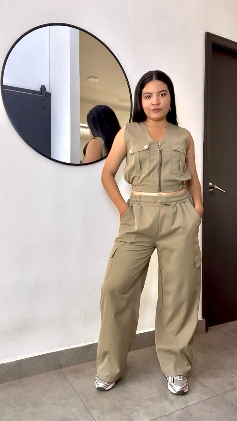 Set estilo cargo con bolsillos en top y pantalón - 5962