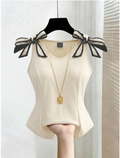 Camisa albaricoque sin mangas con lazos en hombros - 5965