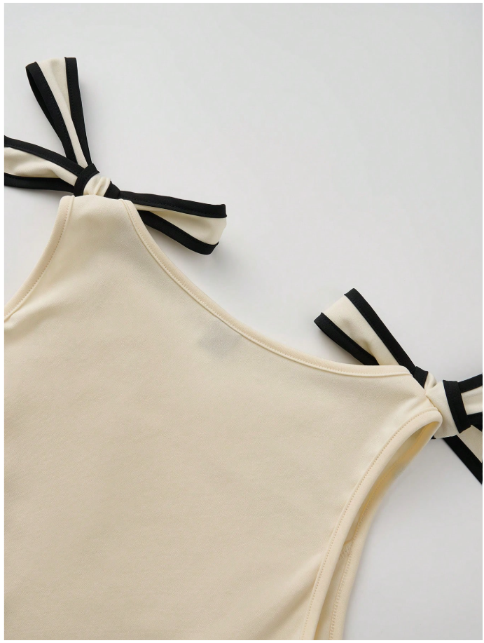 Camisa albaricoque sin mangas con lazos en hombros - 5965