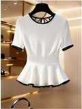 Camisa blanca bordes negros cuello redondo espalda descubierta - 5966