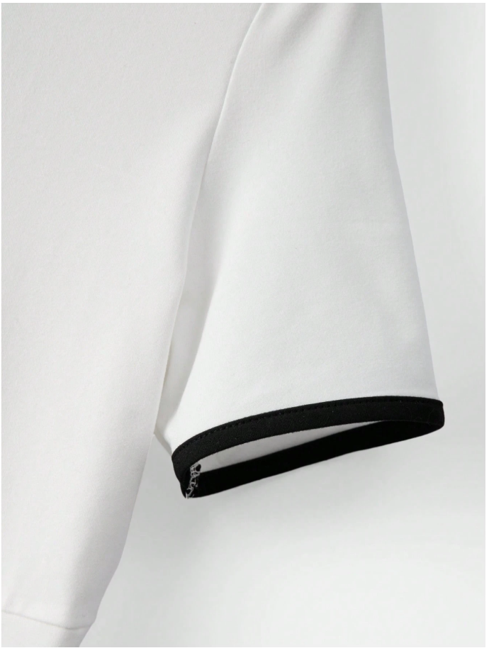 Camisa blanca bordes negros cuello redondo espalda descubierta - 5966